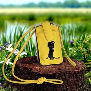 Marc Tetro Dachshund Yellow Wristlet Cross Body Phone Wallet Mini Bag